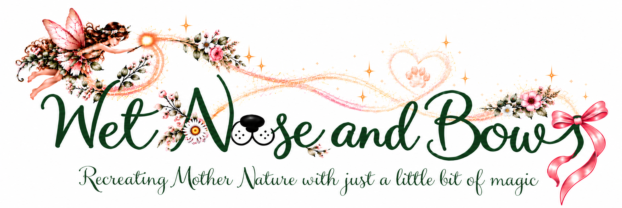 Wet nose and bows header, white background